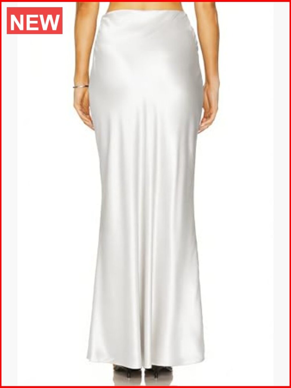 Satin Maxi Skirt High Waisted Flowy A-Line Elastic Waist Long Skirt - Picture 2 of 7